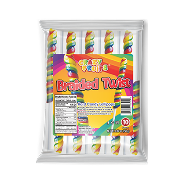 Crazy Fruits Braided Twist Lollipop 10ct Bag 1/8.82oz