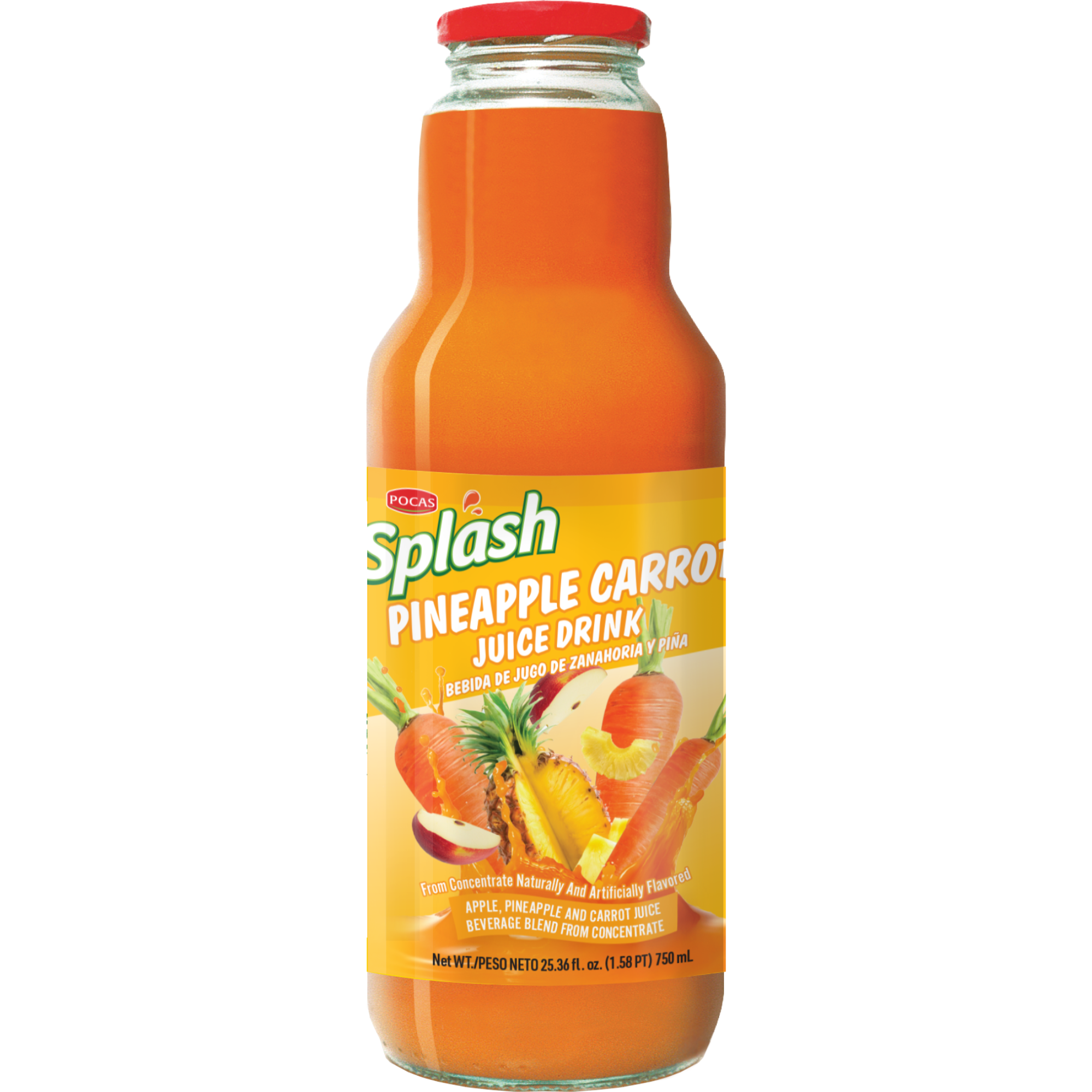 Pocas Splash (pineapple) apple carrot juice drink 8/25.4oz