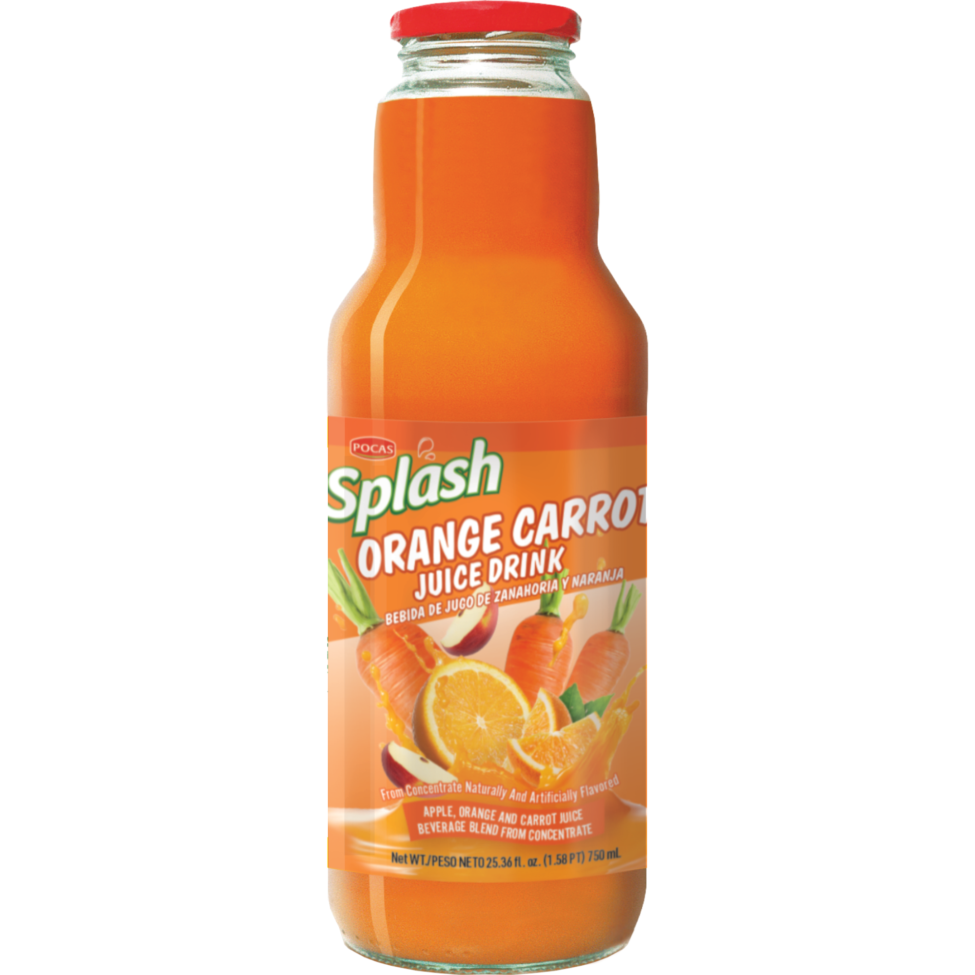 Pocas Splash (orange) apple carrot juice drink 8/25.4oz