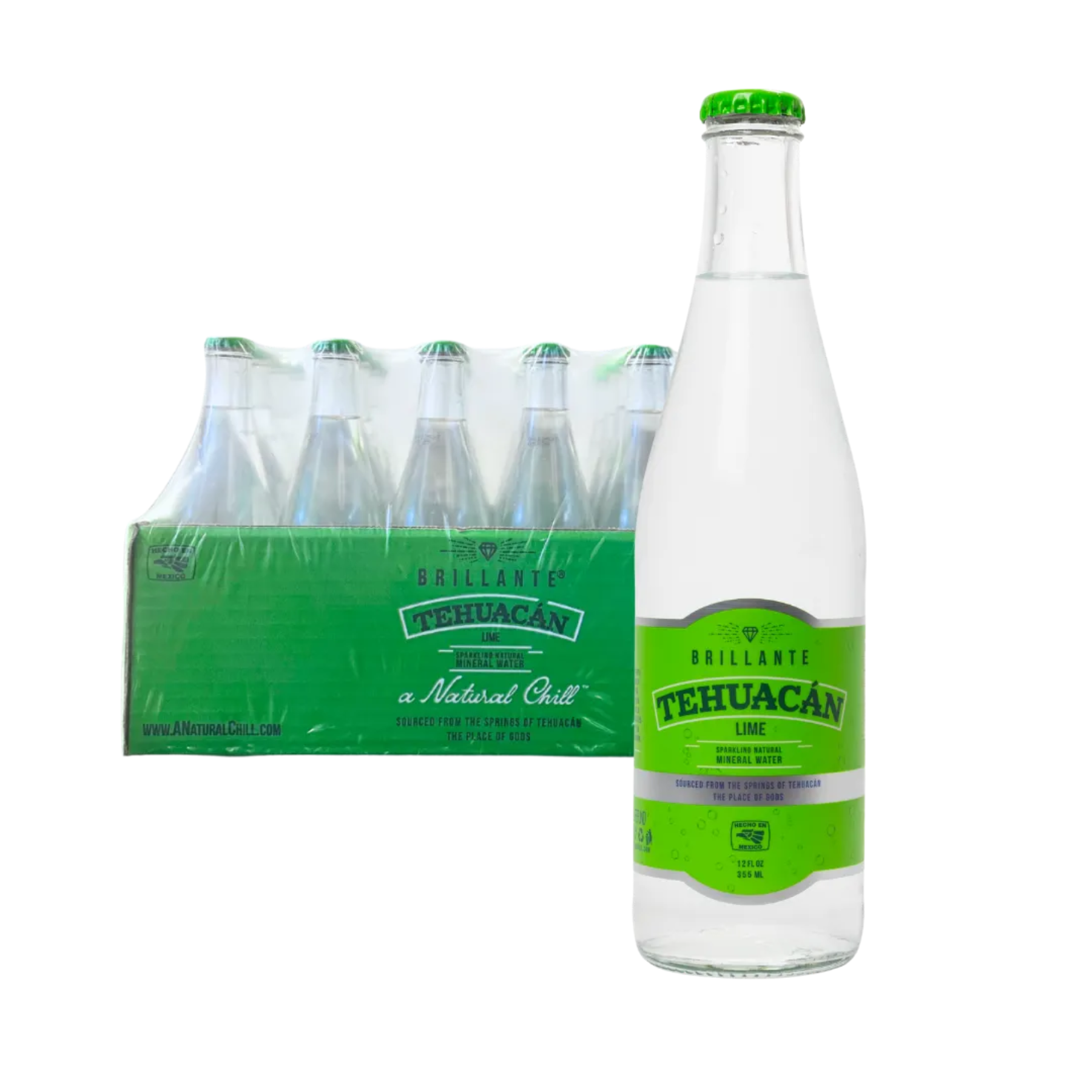 Tehuacan Brillante Mineral Water with Lime Flavor Glass Bottle 24/12.0oz (355ml)
