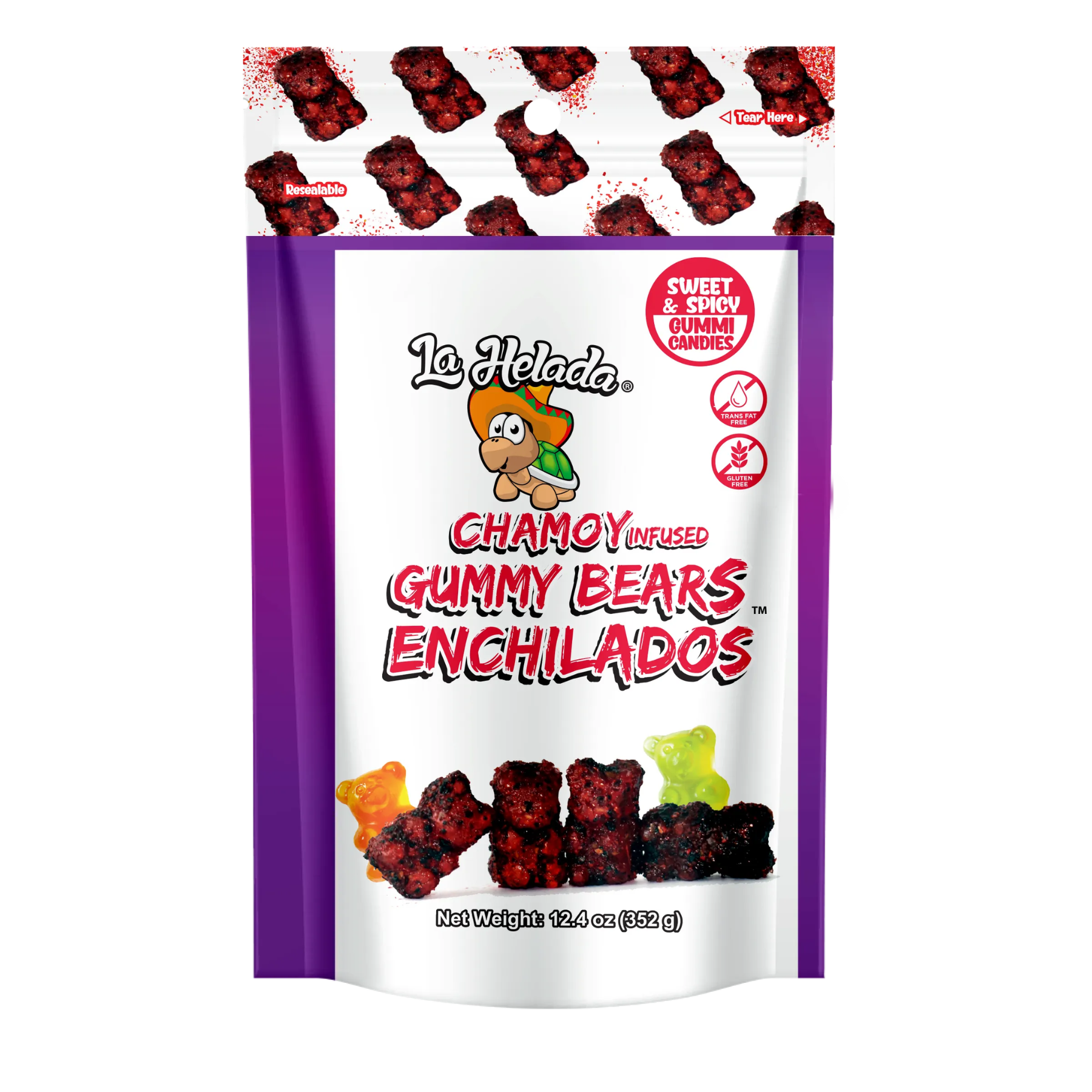 La Helada Gummy Peach Rings Enchilados Gummy Bears Stand Up Peg Bag 8/12.4oz
