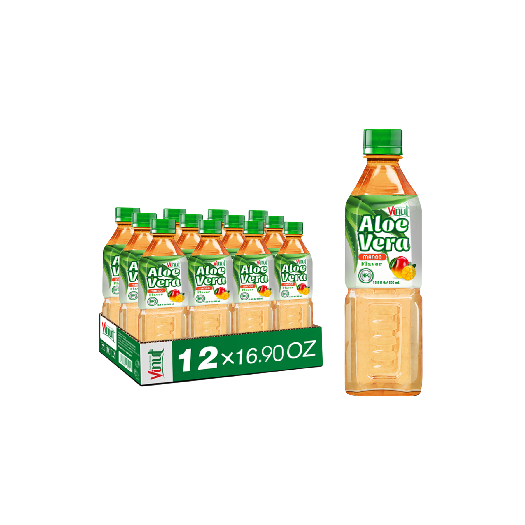 Vinut Aloe Vera Drink Mango Flavor 16.9 fl oz (500ml) x 12